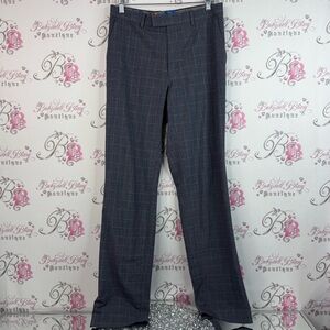 M&S collection slim Elegant plaid grey white Charcoal Checkered Dress Pants